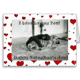 Happy Valentines Day Funny Monkey and Tiger Hug Greeting Card