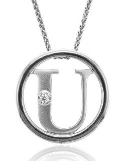 Sterling Silver Alphabet Initial Letter U Diamond Pendant Necklace (HI, I1 I2, 0.05 carat): Diamond Delight: Jewelry