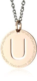 Rebecca "Word" Rose Gold Over Bronze Letter "U" Necklace: Jewelry