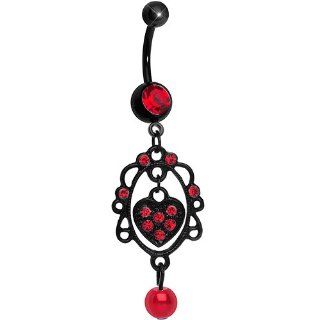 Black Red Gem Twisted Heart Chandelier Belly Ring: Body Piercing Rings: Jewelry
