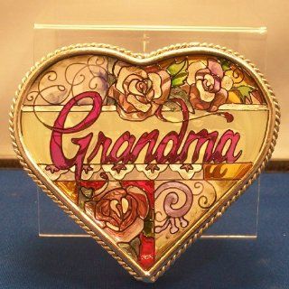 Amia Heart Shaped Handpainted Glass Grandma Jewelry Box, 4 Inch by 1 1/2 Inch by 3 3/4 Inch   Jewelry For Grandma