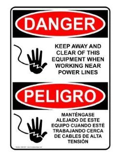 OSHA DANGER Keep Away Clear Power Lines Bilingual Sign ODB 8207 : Business And Store Signs : Office Products