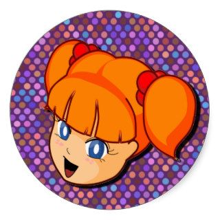 Manga Red Girl Round Stickers
