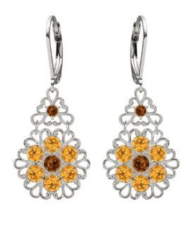 Lucia Costin Silver, Brown, Yellow Crystal Earrings with Filigree Elements: Dangle Earrings: Jewelry