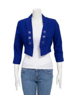 Royal Blue Ladies Cropped Military Style Decorative Button 3/4 Sleeve Blazer at  Womens Clothing store
