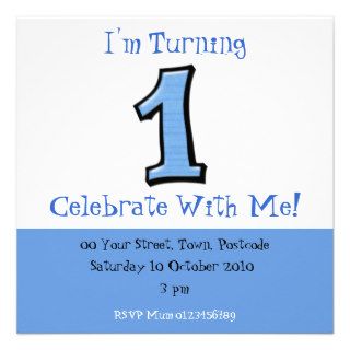 Silly Numbers 1 blue 1st Birthday Invitation