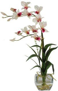 Nearly Natural 1135 WH Dendrobium with Glass Vase Silk Flower Arrangement, White   Artificial Flowers