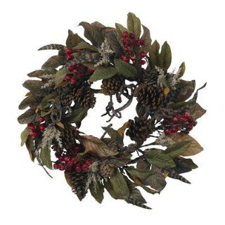 Nearly Natural 4901 Pinecone, Berry and Feather Wreath, 24 Inch, Brown  