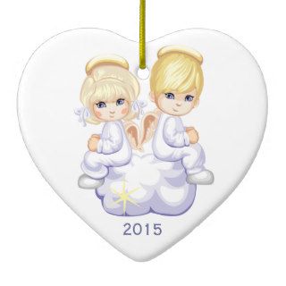 Two angels on cloud custom year christmas ornament