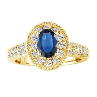 14K Yellow Gold Blue Sapphire and Diamond Ring Nearly 1 1/2ct tgw: Jewelry