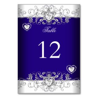 Table Number Royal Blue Wedding Silver Diamond Table Card