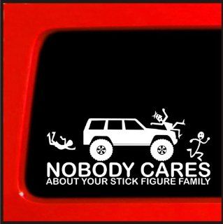 Stick Figure sticker for Jeep Cherokee Family Nobody Cares funny truck white decal bumper *: Automotive