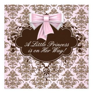 Elegant Pink and Brown Princess Baby Shower Custom Announcements