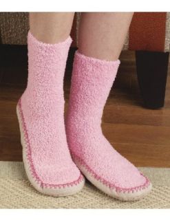Comfortable Non Confining Women's Moccasin Slipper Socks Wtih Non Skid Soles: Clothing