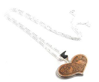 Sterling silver and mate gourd heart necklace, 'Lovebirds'   Peruvian Heart Shaped Mate Gourd Pendant Bird Necklace: Jewelry