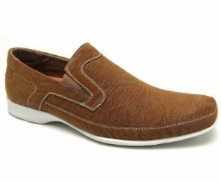 Delli Aldo Mens Brown Faux Suede Perforated Slip On Boat Shoes 7 M US: Shoes