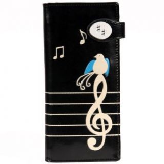 New Women's Black Singing Bird On A Music Note Large Wallet By Shagwear Trifold Wallet Women
