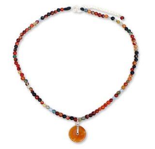 Jade and agate choker, 'Sunrise'   Jade and Agate Beaded Necklace: Jewelry