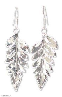 Natural leaf silver plated drop earrings, 'Fern Love'   Silver Plated Natural Leaf Earrings: Dangle Earrings: Jewelry