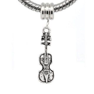 "Violin" Antique Silver Dangle Charm Fits Pandora Troll Chamilia Biagi Bracelet: Bead Charms: Jewelry