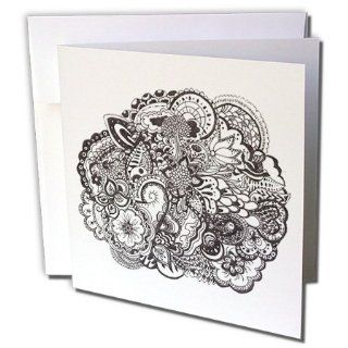 gc_58346_2 InspirationzStore Pen and Ink drawings   Detailed Intricate Black and white ink art   nature scene   flowers leaves tree patterns   tattoo   Greeting Cards 12 Greeting Cards with envelopes  Blank Greeting Cards 