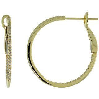 14k Gold Thin Diamond Hoop Earrings, w/ 0.25 Carat Brilliant Cut Diamonds, 1 in. (25mm): Jewelry