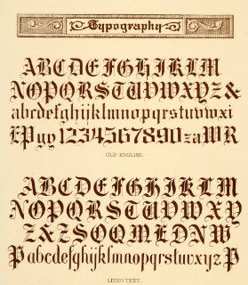 1913 Lithograph Typography Alphabet Old English Font   Original Lithograph   Lithographic Prints