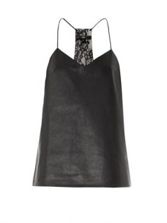 Chantilly lace lined leather camisole  Tibi