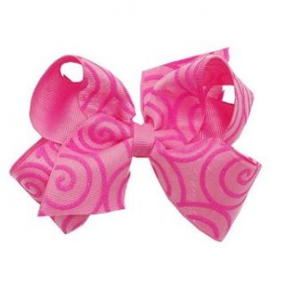 Wee Ones Girls Fuchsia Swirl Grosgrain Ribbon Double Bow Hair Clippie: Wee Ones: Clothing