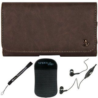 Brown Horizontal Leather Pouch Case with Belt Clip for Samsung Galaxy S Duos + Handsfree Earphones + Spider Pad + Determination Hand Strap Cell Phones & Accessories
