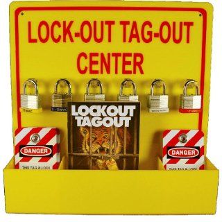 NMC LOTO3 Lock Out Tag Out Center Kit with Handbook and 10 Lockout Tags, 16" Width X 16" Height, Acrylic, Yellow Industrial Lockout Tagout Kits