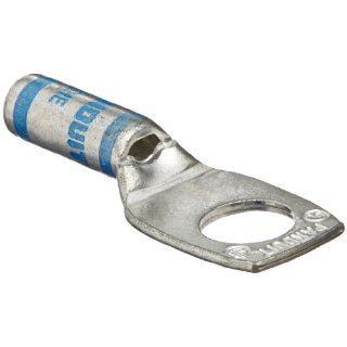 Panduit LCA6 38 L Code Conductor Lug, One Hole, Standard Barrel With Window, #6 AWG Copper Conductor Size, 3/8" Stud Hole Size, Blue Color Code, 0.06" Tongue Thickness, 0.62" Tongue Width, 0.81" Neck Length, 1.83" Overall Length E