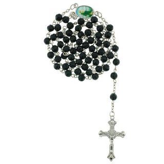Black Rose Bud Bead Chain Link Rosary   St. Jude Centerpiece   28 in. Necklace   19 in. Overall: Jewelry