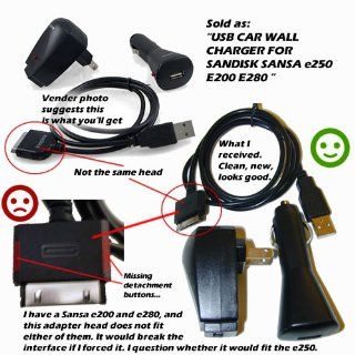 USB CAR WALL CHARGER FOR SANDISK SANSA e250 E200 E280: Computers & Accessories