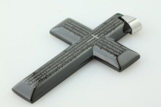 New Stainless Steel Anodised Black Large Lords Prayer Cross Pendant & Free Chain   Length 23.6" + UK Shipped Within 24hrs Of Order Placed + Gift Packaging Included!: Jewelry