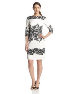 Adrianna Papell Women's 3/4 Sleeve Placed Print Lace Dress at  Womens Clothing store: