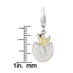 Sterling Silver Clear, Champagne and Black Crystal Chick in Egg Charm Silver Charms