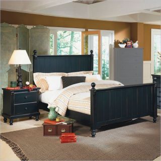 Homelegance Pottery Wood Panel Bed 3 Piece Bedroom Set in Black   875 B 4 PKG