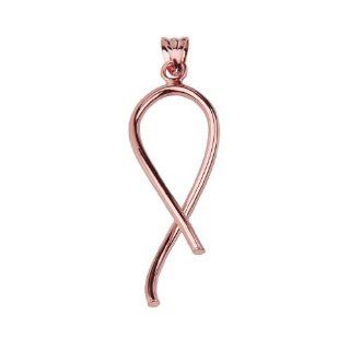 14K Rose Gold High Polish Pink Ribbon Breast Cancer Awareness Fashion Charm Pendant for Women (34X12mm): GoldenMine: Jewelry