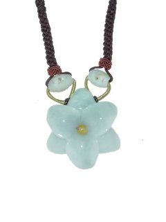Flaunt Your Flower Power with This Jade Amaryllis Flower Necklace. Simple but Elegantly Put Together with Oval Jade Beads Made with Brown Cord: Jewelry