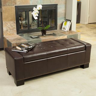 Christopher Knight Home Explorer Leather Storage Ottoman with Studs Christopher Knight Home Ottomans