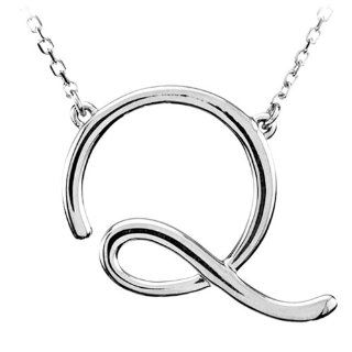 Script Initial Necklace in Sterling Silver, Letter Q: Jewelry