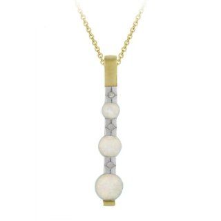 Goldtone Finish Silver Diamond Accent Created Opal Past, Present, Future Linear Pendant Necklace, 18": Jewelry