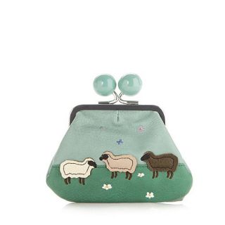 Mantaray Green sheep embroidered clasp purse