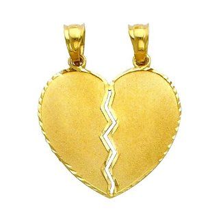 14K Yellow Gold Medium Couple Broken Heart Charm Pendant: The World Jewelry Center: Jewelry