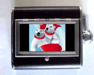 Coca Cola Polar Bear Sledding Whiskey and Beverage Flask, ID Holder, Cigarette Case: Holds 5oz Great for the Sports Stadium!: Kitchen & Dining