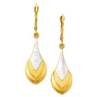 14K Yellow and White 2 Two Tone Gold Teardrop Fancy Dangle Hanging Earrings for Women GoldenMine Jewelry