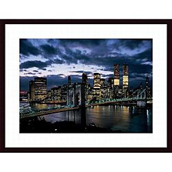 Dmitri Kessel 'Brooklyn Bridge and Lower Manhattan Skyline at Dusk, 1973' Wood Framed Art Print Prints