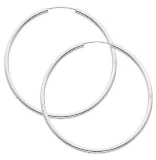 14K White Gold 2mm Thickness High Polished Large Endless Hoop Earrings (1.8" or 45mm Diameter): The World Jewelry Center: Jewelry