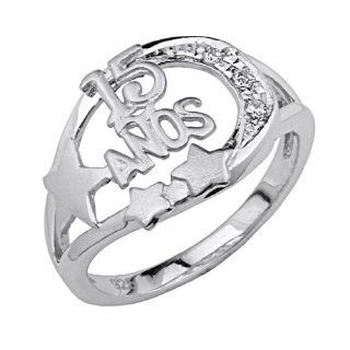 .925 Sterling Silver CZ Sweet 15 Womens Ring: Jewelry